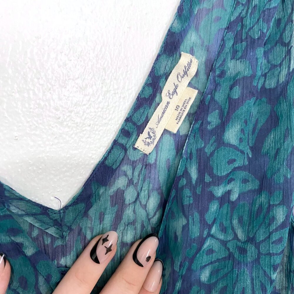 American Eagle Outfitters Blue Green Tiered Dress - Picture 2 of 2